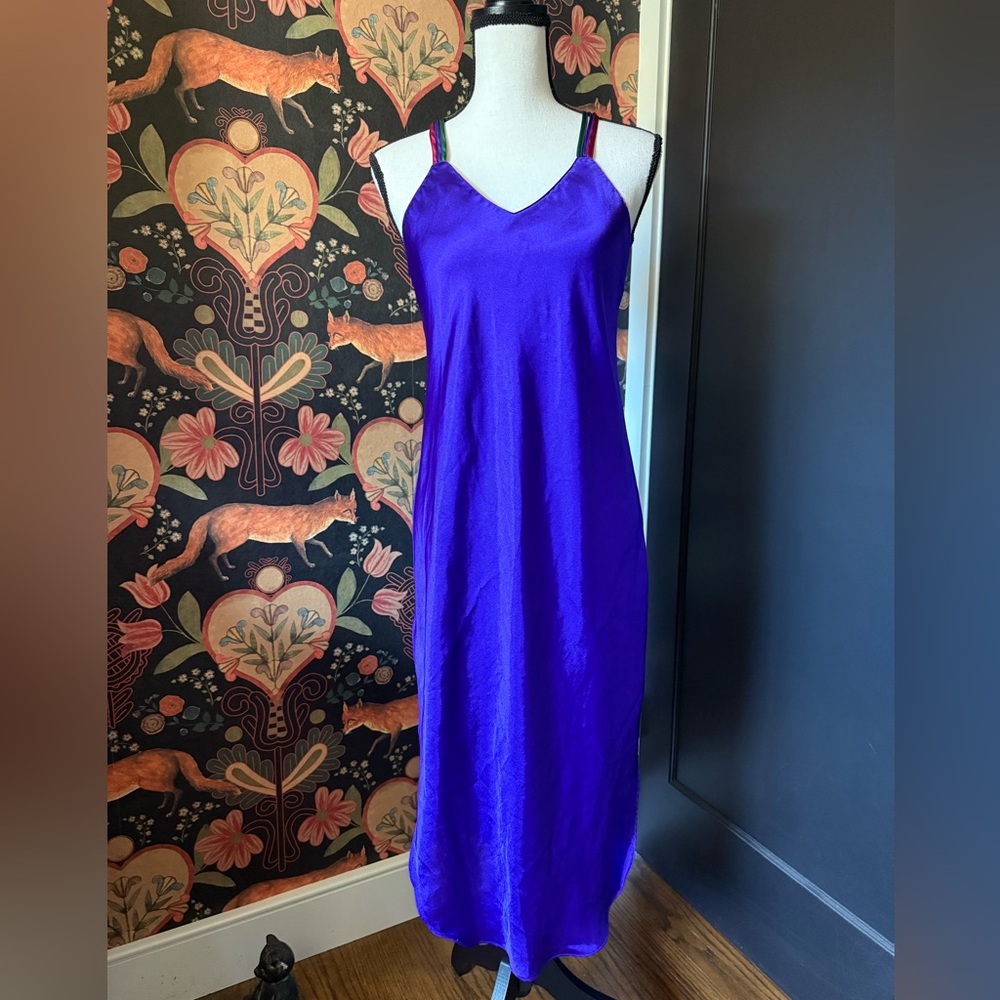 Vintage 90s 80s Satin Slip Dress Purple Braided Straps M Body Drama Lingerie